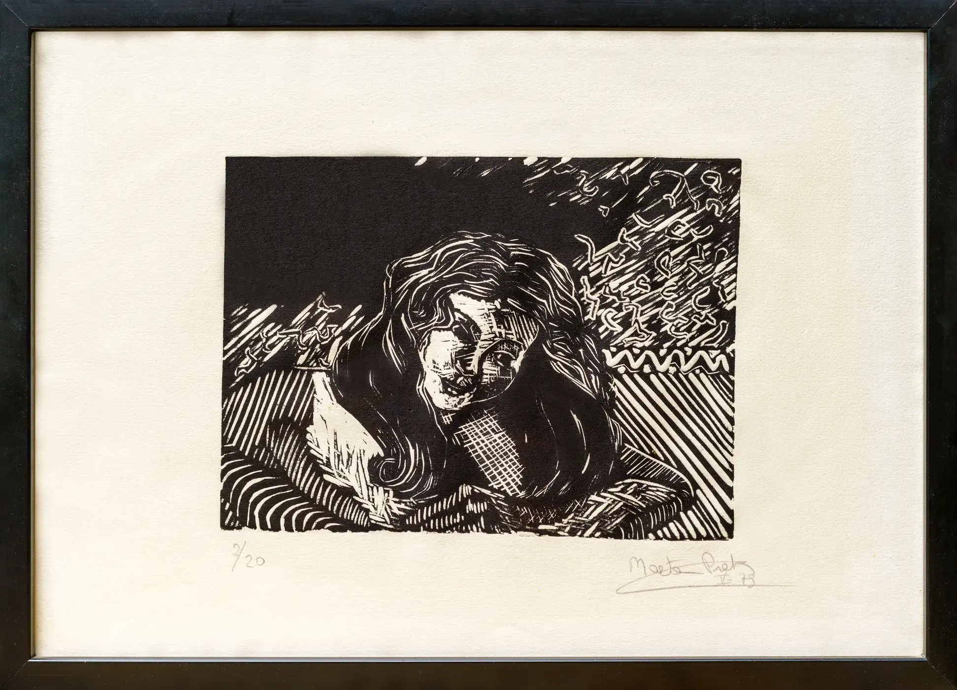 Mujer, , grabado en linoleum sobre papel de la artista Marta Prats