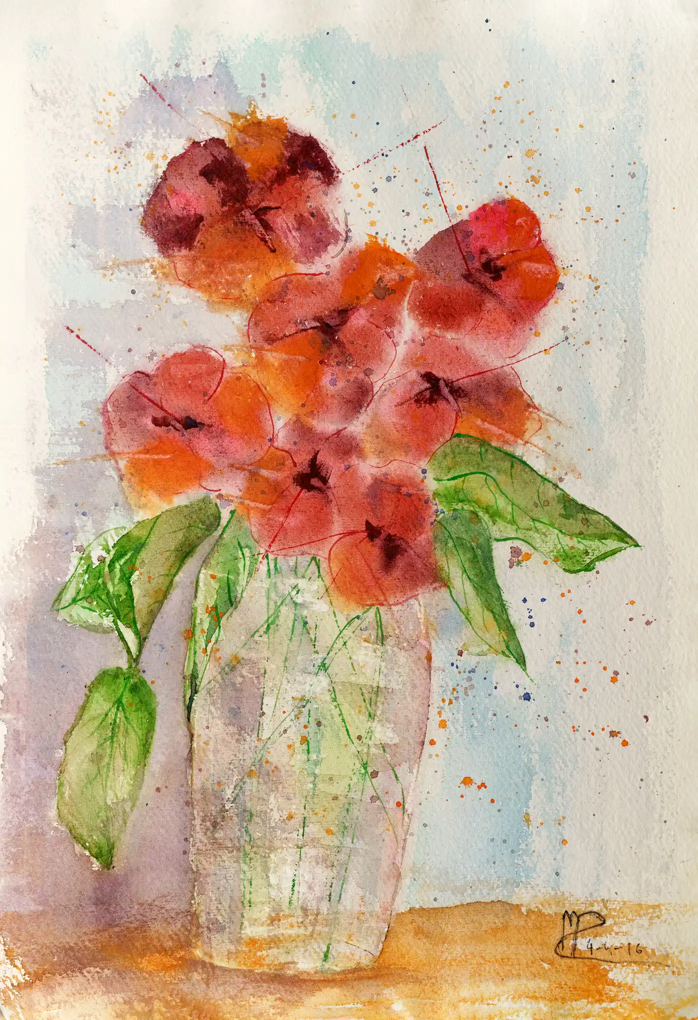Jarrón con Amapolas, acuarela sobre papel de la artista Marta Prats